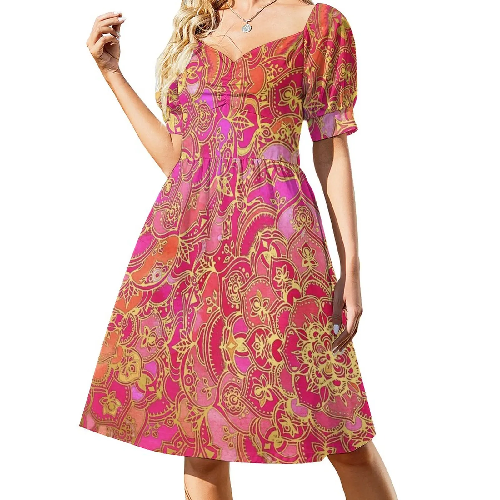 

Ярко-розовое и Золотое Платье без рукавов в стиле барокко с цветочным принтом роскошное платье женская одежда Женский Летний комбинезон