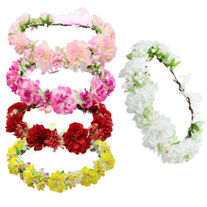 

Artificial Flower Wreath Headwear Bride Bridesmaid Wedding Hair Accessorie Crown Hairband Adjustable Holiday Party Headwear