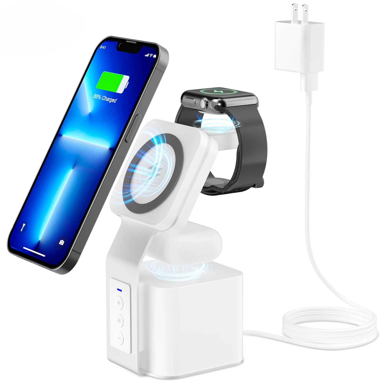4 in 1 Fast Wireless Charger Stand Multiple Devices with BT Speaker for iPhone 15 14 13 12 11 Pro Max XR XS 8 Plu
4 in 1 Fast Wireless Charger Stand Multiple Devices with BT Speaker for iPhone 15 14 13 12 11 Pro Max XR XS 8 Plu
