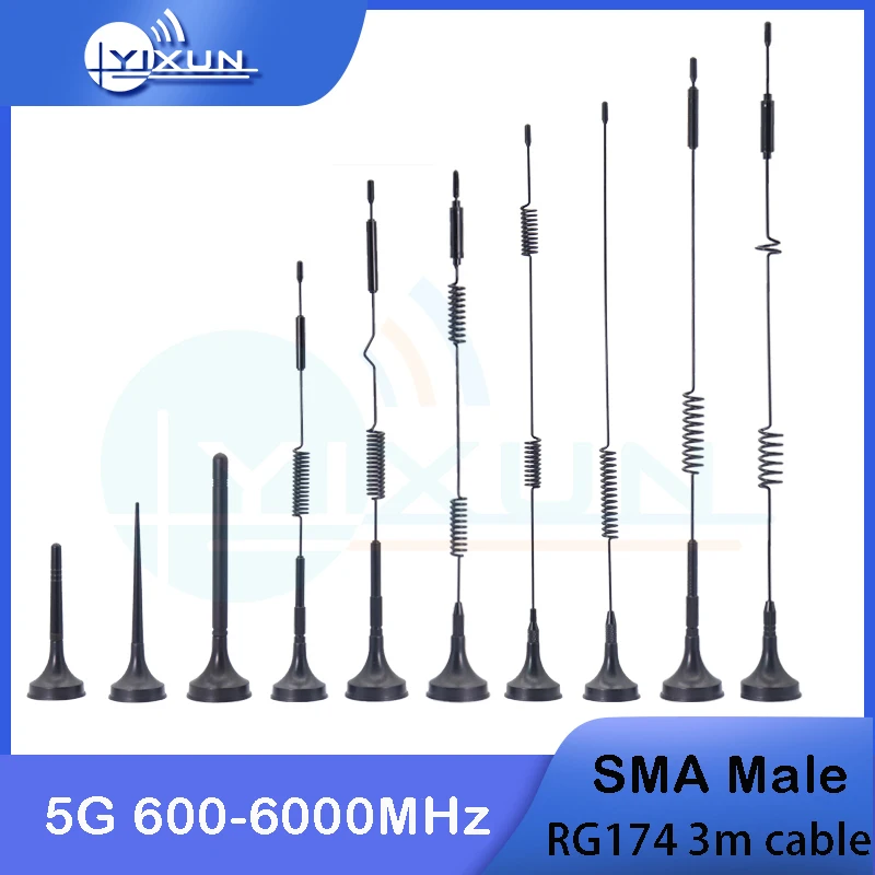

1PCS 5G Antenna GSM GPRS 2G 3G 4G LTE Full Band Magnetic Sucker 600-6000MHz SMA Male Connector RG174 3m Cable