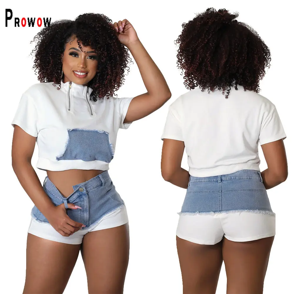 Prowow Fashion Denim Patchwork Women Clothing Set Short Sleeve Sweatshirts Shorts Two Piece Matching Suits Summer Fall Outfits
Prowow Fashion Denim Patchwork Women Clothing Set Short Sleeve Sweatshirts Shorts Two Piece Matching Suits Summer Fall Outfits
