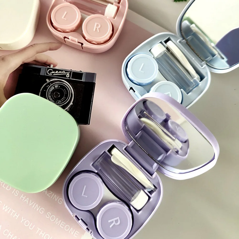 

Mini Contact Lens Case Pocket Portable Easy Carry Make Up Beauty Pupil Storage Lenses Box Mirror Container Travel Kit Cute Style