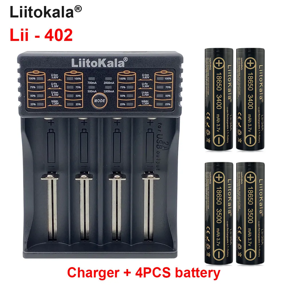 Liitokala lii-402 USB battery charger + 4pcs Liitokala 3.7v 18650 battery 3400/3500mah rechargeable batteries
Liitokala lii-402 USB battery charger + 4pcs Liitokala 3.7v 18650 battery 3400/3500mah rechargeable batteries
