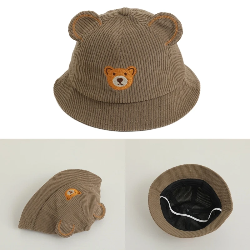 

Cartoon Baby Bucket Hat Solid Color Corduroy Sun Cap Comfortable Spring Summer Toddlers Fisherman Hat Wide Brim