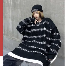 Striped Sweater Women's Winter 2021 Warm Knitted Jumper Sweater Harajuku Hole Loose Round Neck Knitted Aesthetic Tops Pullover
Striped Sweater Women's Winter 2021 Warm Knitted Jumper Sweater Harajuku Hole Loose Round Neck Knitted Aesthetic Tops Pullover