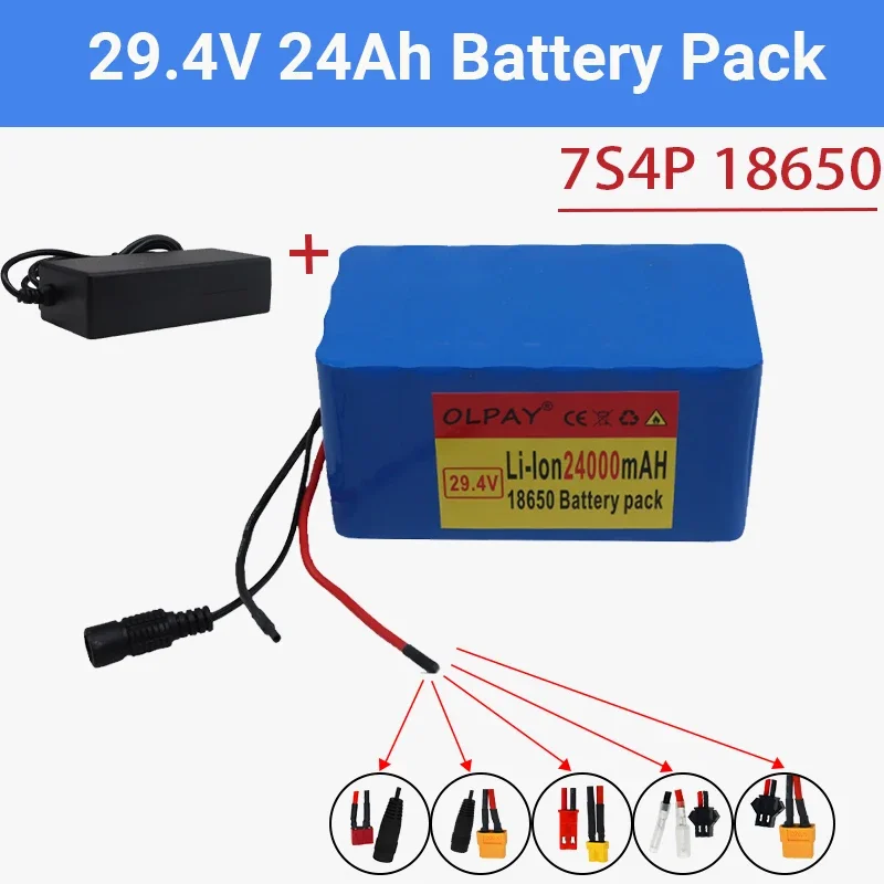 

New 7S4P 24v 24Ah Liion Battery Pack 29.4v 24Ah Electric Bicycle Motor Ebike Scooter 18650 Lithium Batteries With BMS+ Charger