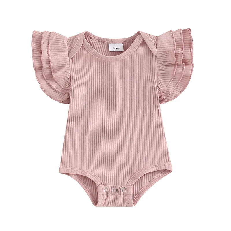 

Летняя одежда Mubineo для маленьких девочек, базовый комбинезон с короткими рукавами и оборками, комбинезон, трикотажные топы в рубчик для новорожденных, одежда
