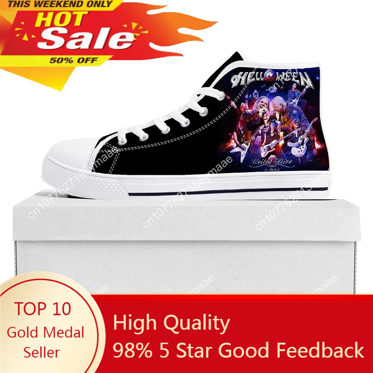 

Helloween Rock Band High Top Sneakers Mens Womens Teenager Canvas High Quality Sneaker Casual Custom Made Shoes Customize Shoe
