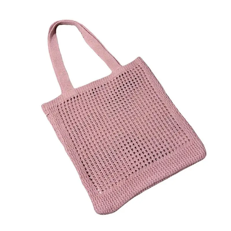 

Mesh Beach Bag Crocheted Shoulder Bag Solid Color Cute Handbags With Hollow Design Travel Essentials To Store Daily Necessities