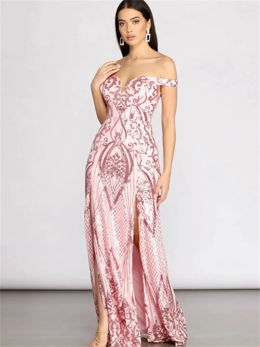 Elegant Sparkly Off-Shoulder Formal Occasion Dress Women's Temperament Split Cocktail Prom Gowns Sexy Long Evening Party Dresses
Elegant Sparkly Off-Shoulder Formal Occasion Dress Women's Temperament Split Cocktail Prom Gowns Sexy Long Evening Party Dresses
