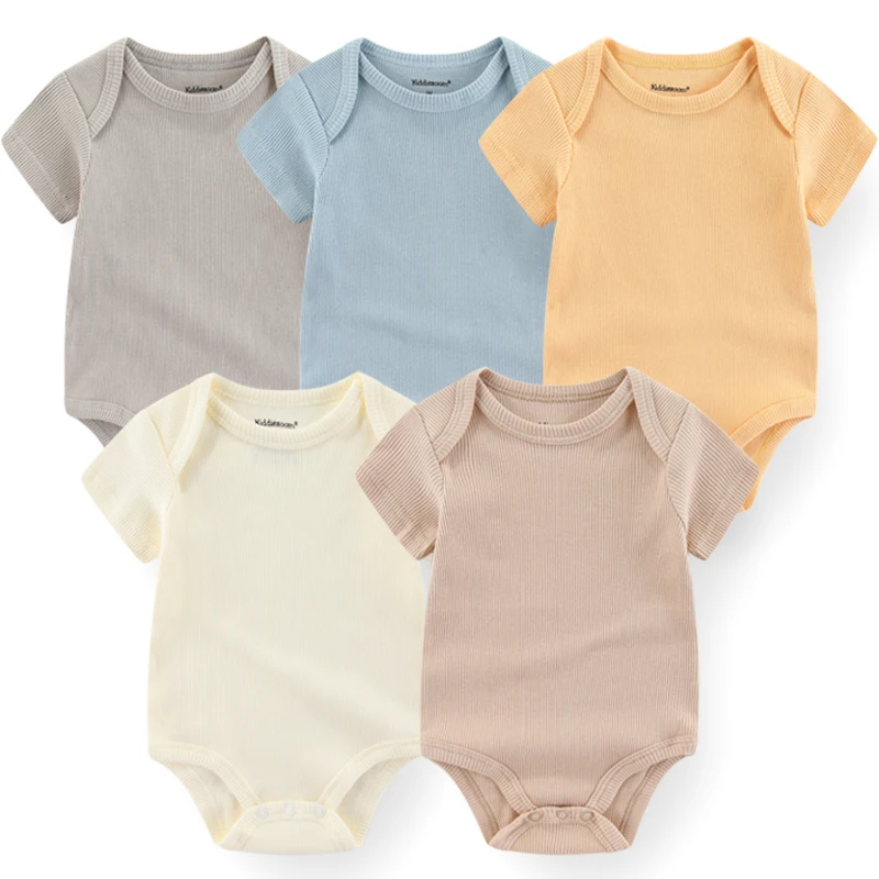 

5Pcs/lots Solid Baby Bodysuits Overalls Baby Boy Clothes Short Sleeves Newborn Babies To 3 Months Kids Jumpsuits