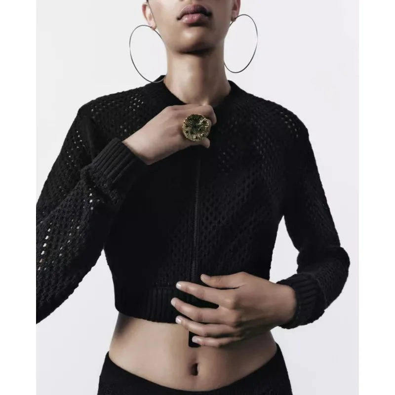 TRAF Women Fashion Cropped Knit Cutwork Bomber Jacket Coat Vintage Long Sleeve Front Zipper Female Outerwear Chic Tops Clothes
TRAF Women Fashion Cropped Knit Cutwork Bomber Jacket Coat Vintage Long Sleeve Front Zipper Female Outerwear Chic Tops Clothes