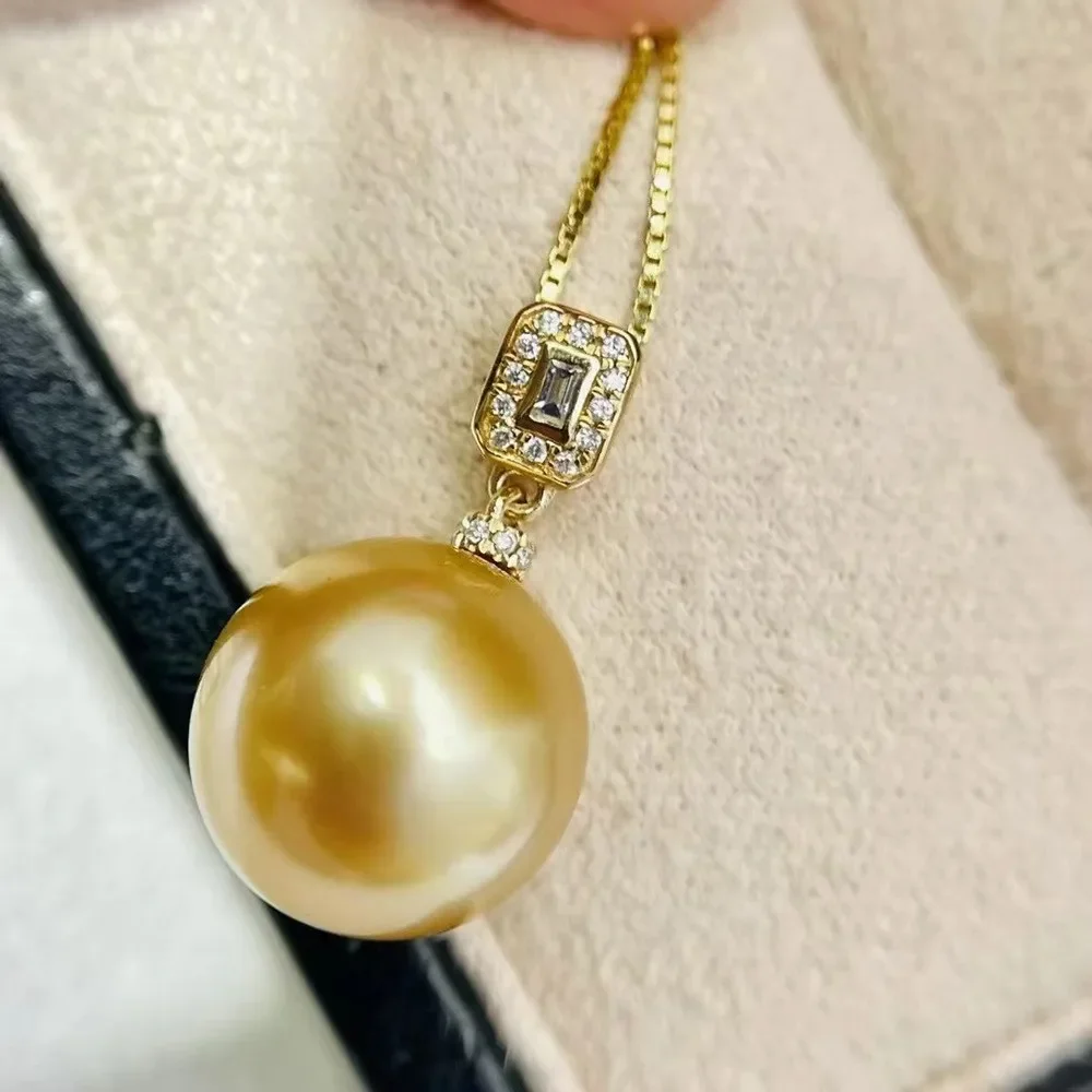 

DIY Pearl Accessory G18K Yellow and White Gold Pendant with Empty Diamond Style Necklace Pendant for Women Fit 9-13mm Round