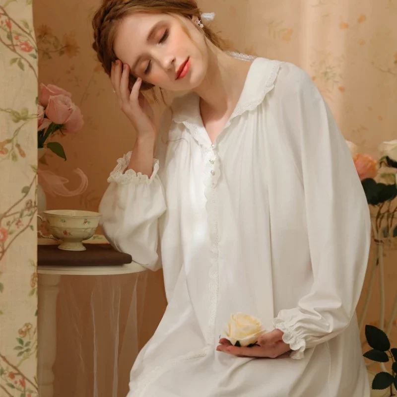 

Women Long Sleeve Dressing Gown Loose Robe Peignoir Sleepwear Princess Nightwear Victorian Night Dress Vintage Cotton Nightgown