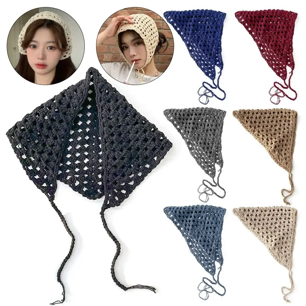 

Hollow Knitted Bandanas Romantic Lace Hand Crochet Small Scarf Hairband Triangle Scarf Headband