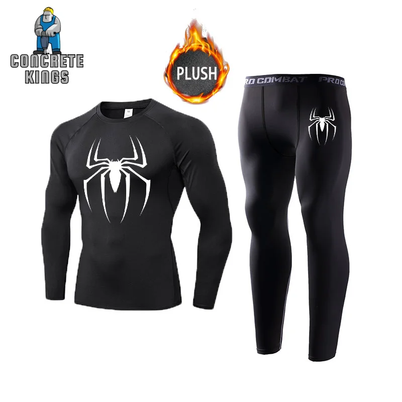 

Комплект мужской компрессионный, рубашка с принтом паука, термобелье для спортзала, базовый слой с флисовой подкладкой и длинным рукавом, быстросохнущие спортивные костюмы