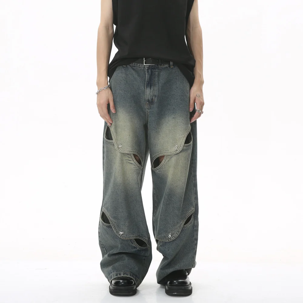 Men's Wear New Metal Button Hollowed-out Wide-legged Jeans Hip Hop Casual Style
Men's Wear New Metal Button Hollowed-out Wide-legged Jeans Hip Hop Casual Style