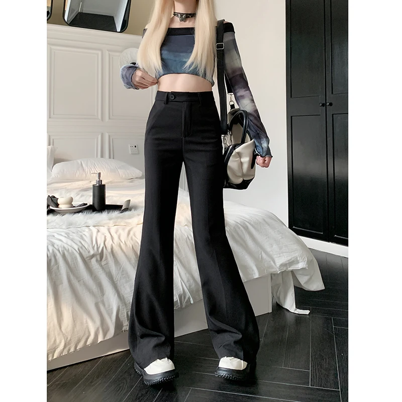 

Chic Ladies Wear Fit Bell-bottoms Cropped Pants Women OL High Waist Zipper Fly Trousers Female Streetwear Clothes Vy7522
