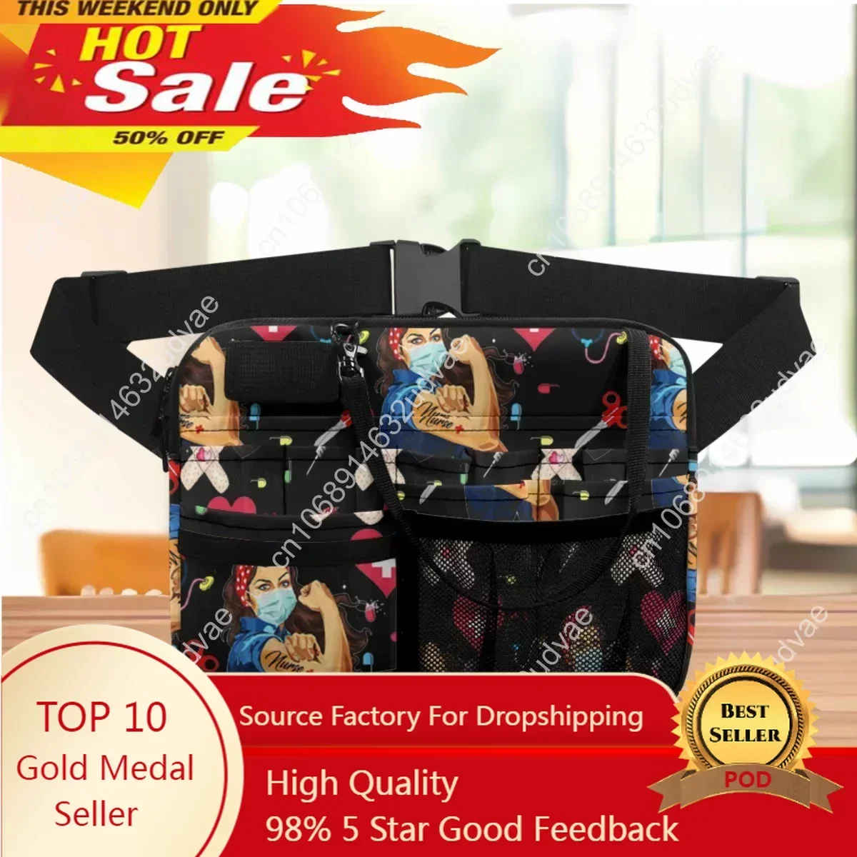 

2023 Utility Hip Bag Black Nurse Designer Belt Pouch Multiple Pocket Organiser Fanny Pack for Stethoscopes Bandage Scissor Gift