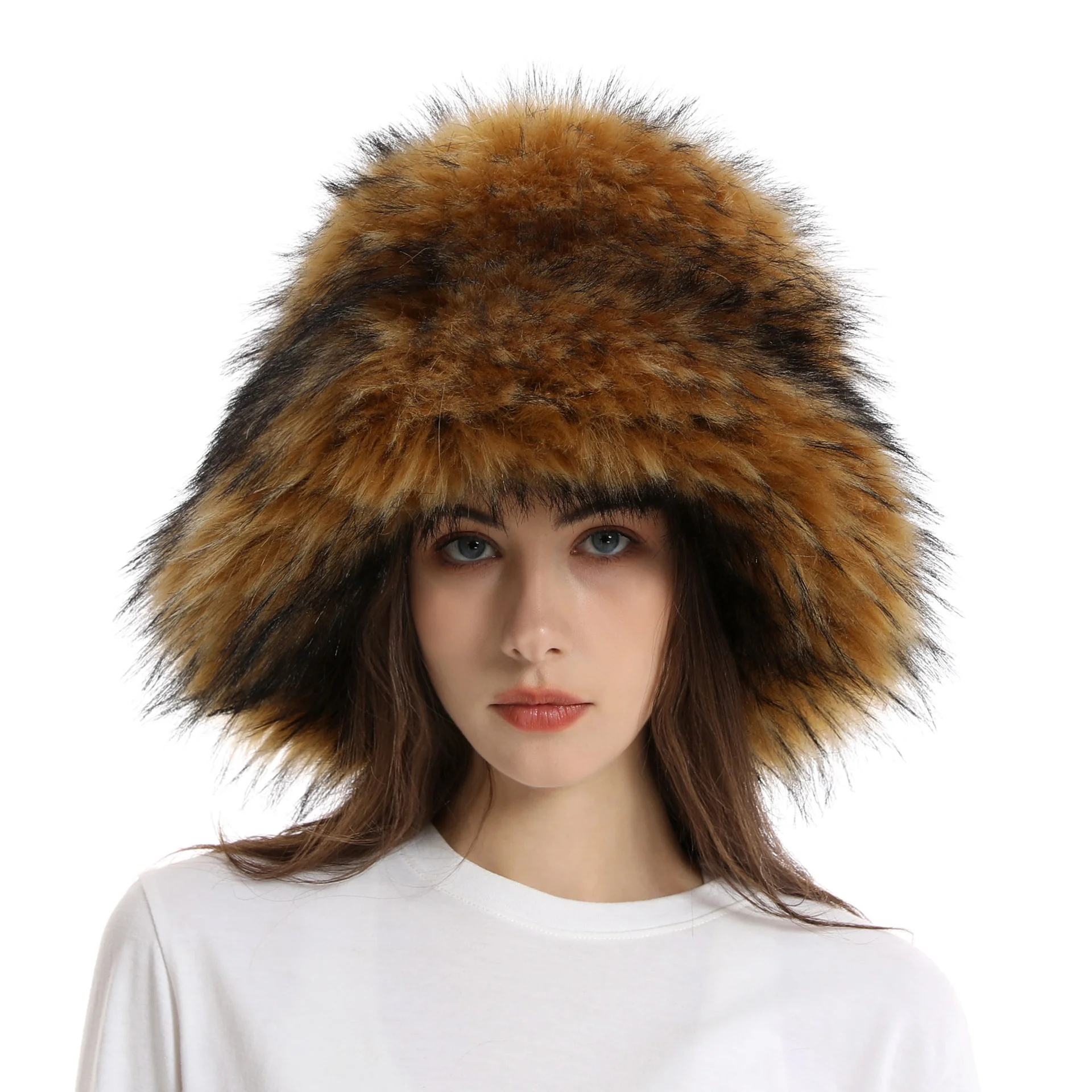 Big Brim Basin Hat, Female Winter Fur Warm And Thick Imitation Fur Hat, Raccoon Fur Fisherman Hat 
Big Brim Basin Hat, Female Winter Fur Warm And Thick Imitation Fur Hat, Raccoon Fur Fisherman Hat