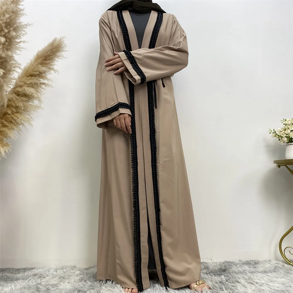 

Muslim Women Beaded Abaya Islamic Clothing Dubai Kaftan Turkey Robe Arabic Maxi Dress Kimono Cardigan Eid Ramadan Open Abayas