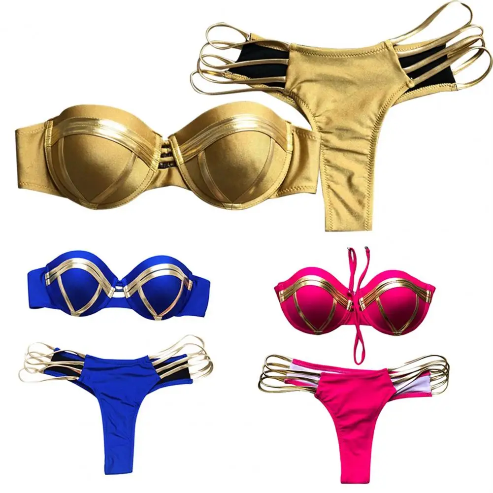 

1 Set Good Bikini Swimwear Super Soft Attractive Bathing Suit Women Two-Pieces Swimwear Halter Bikini Set