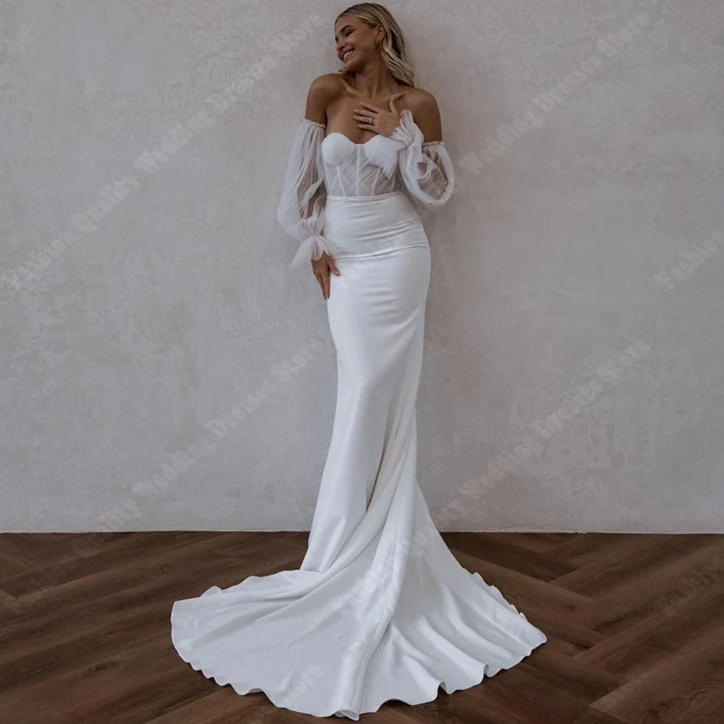 Beautiful Shining Satin Wedding Dresses New Off The Shoulder Lady Robes 2024 Fascinating Wrap Buttocks Women Vestidos De Novia
Beautiful Shining Satin Wedding Dresses New Off The Shoulder Lady Robes 2024 Fascinating Wrap Buttocks Women Vestidos De Novia