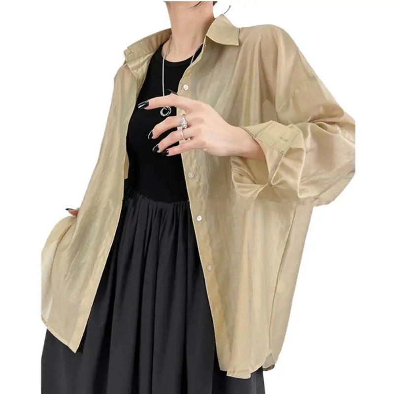 Spring Women Button Design With Sloping Slit Back Lapel Shirts Breathable Long Sleeve Loose Solid Casual Thin Tops Coats Blusas 
Spring Women Button Design With Sloping Slit Back Lapel Shirts Breathable Long Sleeve Loose Solid Casual Thin Tops Coats Blusas