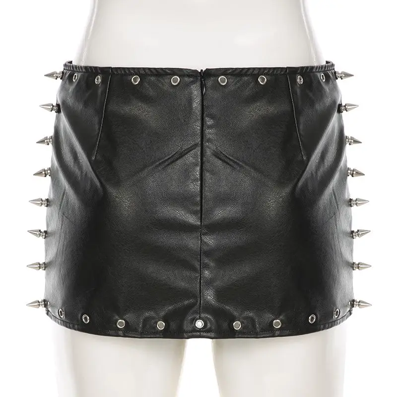 Punk Rock Leather Mini Skirt Women Y2K Studded Low Waist Bodycon Pencil Skirt Edgy Biker Chic Vintage American Retro Hot Sale 61 S5348fe1b9482420284fa019d7977d5d4A