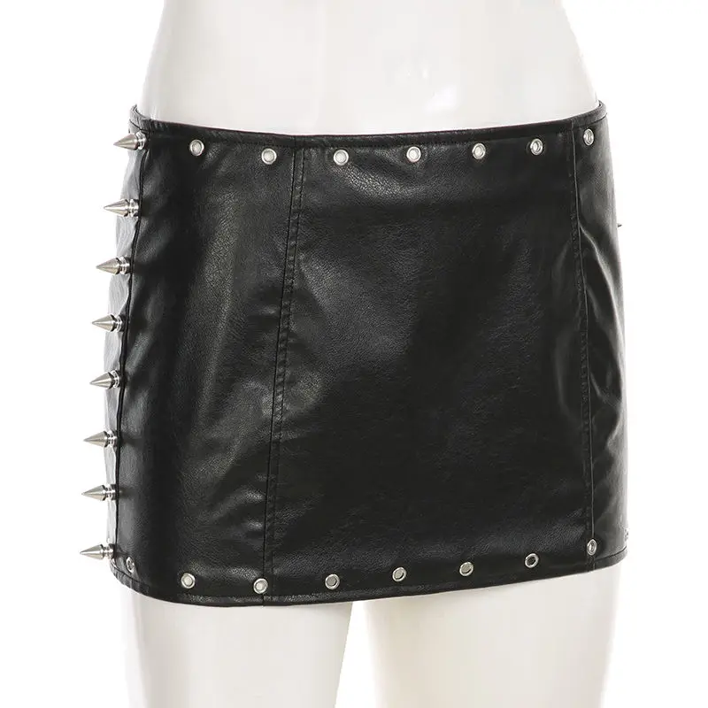 Punk Rock Leather Mini Skirt Women Y2K Studded Low Waist Bodycon Pencil Skirt Edgy Biker Chic Vintage American Retro Hot Sale 59 S534a41853f31447e9482291291461dbaW