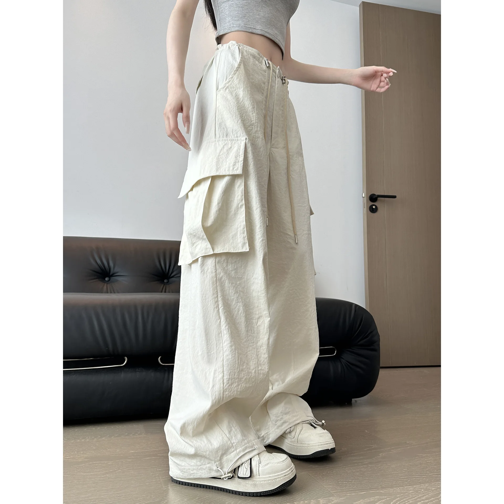 

Women Trousers American Style Workwear Pants High Waisted Quick Drying Wide Leg Pants Korean Fashion