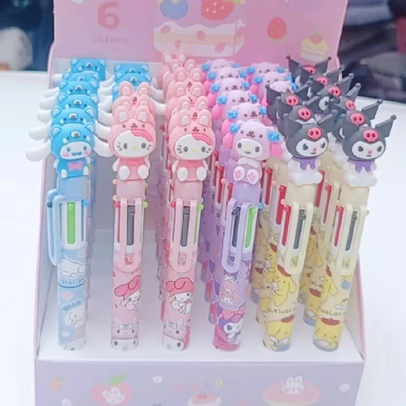 

36pcs Sanrio Cartoon 6-color Ballpoint Pen Silicone Hello Kitty Kuromi Melody Cute Mini Students Learn To Press Pens Exam Reward