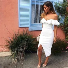 European and American Internet Hot Split Slimming Midi Dress Pure Color Ruffles Chest Wrap Formal Dress 
European and American Internet Hot Split Slimming Midi Dress Pure Color Ruffles Chest Wrap Formal Dress