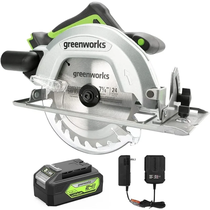

Greenworks 24V 7-1/4'' Circular Saw Brushless Cordless, with 4Ah Battery and 2A Charger
