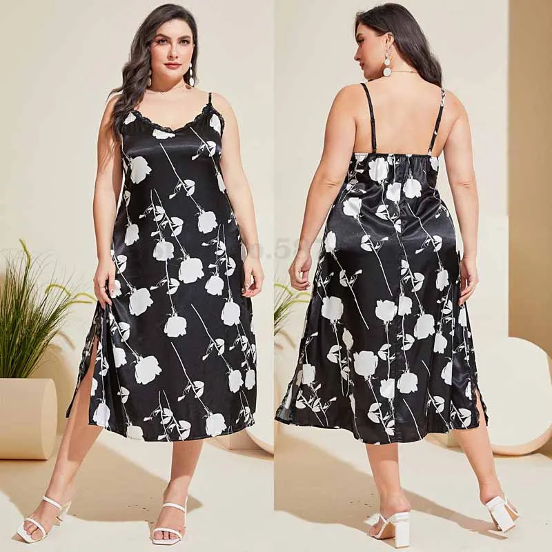 Summer Sexy Spaghetti Strap Nightgown Nightwear Women's Printed Backless Chemise Nightdress Satin Plus Size 3XL 4XL Home Wear
Summer Sexy Spaghetti Strap Nightgown Nightwear Women's Printed Backless Chemise Nightdress Satin Plus Size 3XL 4XL Home Wear