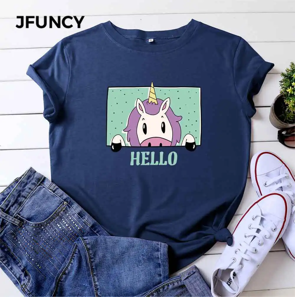 JFUNCY Summer Cotton T-shirts Women Loose Tops Loose Woman Tees Unicorn Print Lady Tshirt Short Sleeve Female T Shirt
JFUNCY Summer Cotton T-shirts Women Loose Tops Loose Woman Tees Unicorn Print Lady Tshirt Short Sleeve Female T Shirt