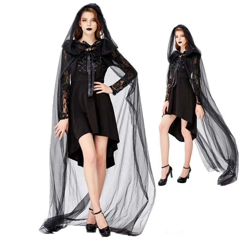 

Halloween New Black Thin Long Cloak Vampire Devil Costume Masquerade Party Dress halloween costume for women