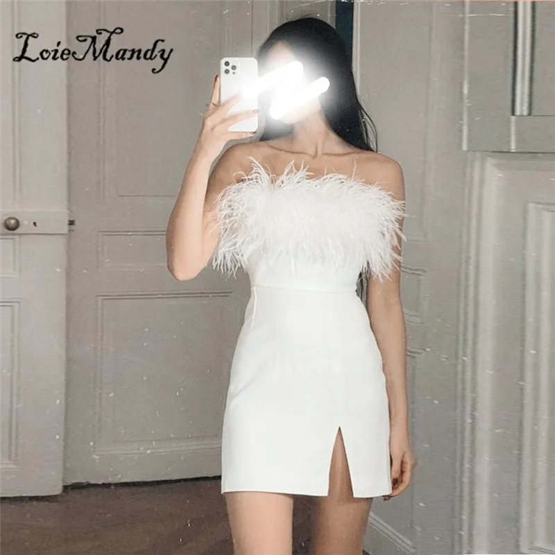 White Feathers Short Cocktail Dresses With Slit 2023 Sexy Strapless Bodycon Mini Party Dress Formal Vestidos de graduación
White Feathers Short Cocktail Dresses With Slit 2023 Sexy Strapless Bodycon Mini Party Dress Formal Vestidos de graduación