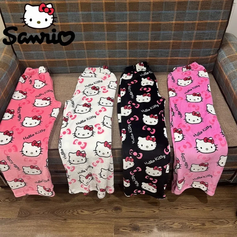 

Cute Cartoon Hello Kitty Pajamas Anime Sanrio Pants Multicolour Flannel Women Pretty Girl Pants Autumn Warm Casual Homewear Gift