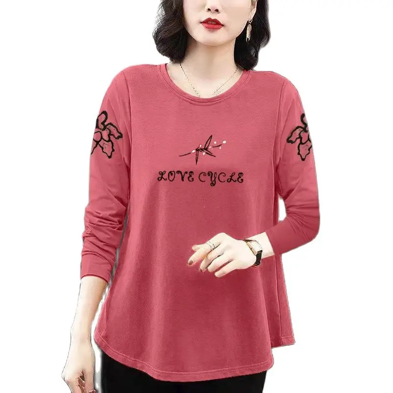 2022 Early Spring New Women's T-Shirt All Cotton Loose Long-Sleeved Tee Shirts Middle-Aged Mother Round Neck Spring Autumn Tops
2022 Early Spring New Women's T-Shirt All Cotton Loose Long-Sleeved Tee Shirts Middle-Aged Mother Round Neck Spring Autumn Tops
