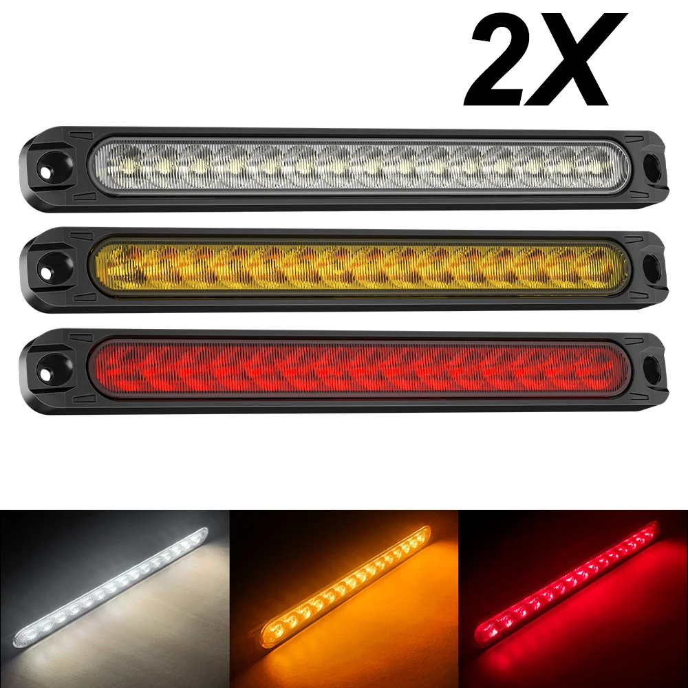 

2x LED Warning Car Trailer Truck Side Marker Light Amber Constant/Streamer/Strobe 12V/24V Emergency Beacon Flash Turn Light Bar