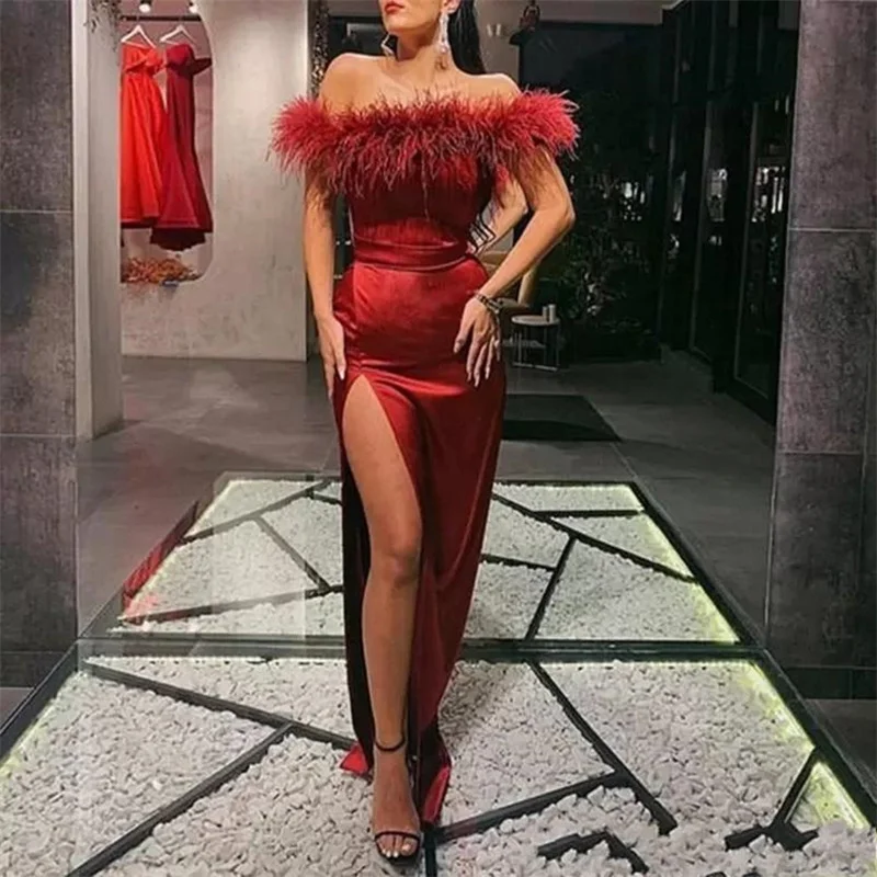 MULONG Red Elegant Evening Dresses Saudi Arabia Strapless Stain Off The Shoulder Side Split Sexy Party Dresses Custom Made
MULONG Red Elegant Evening Dresses Saudi Arabia Strapless Stain Off The Shoulder Side Split Sexy Party Dresses Custom Made