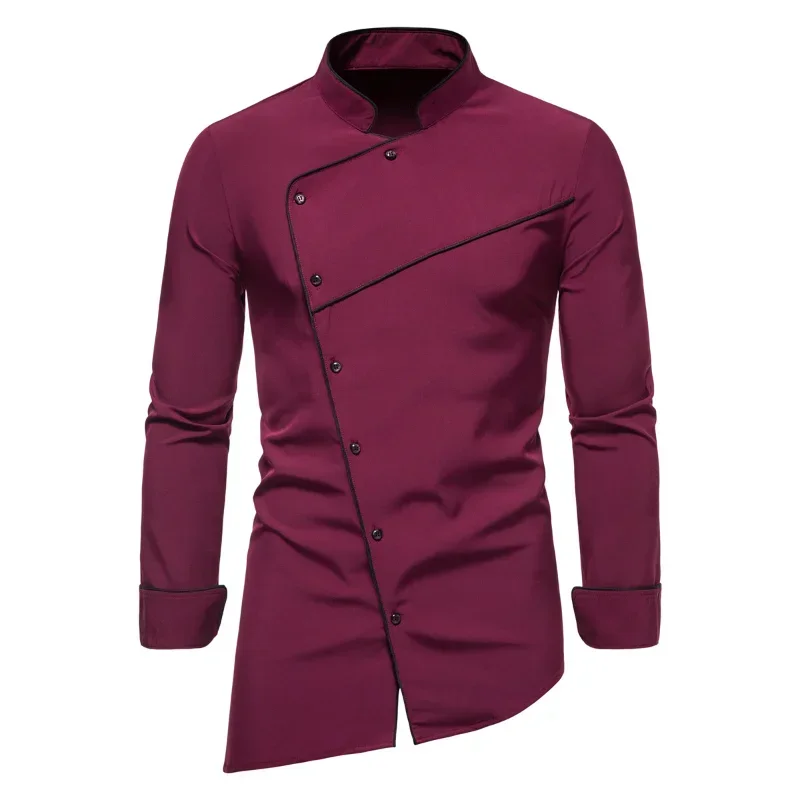 

2023 Spring and Autumn New Men's Long-sleeved Shirts Fashion Stand-up Collar Diagonal Buttons Shirt Business Casual Shirts