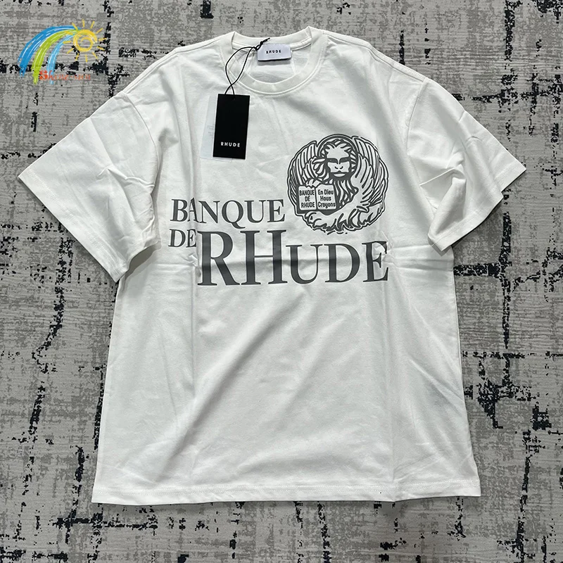

Black White Apricot RHUDE T Shirt Summer Men Women Casual Top Tee Coconut Tree Letters Print Fashion Simple Rhude Short Sleeve
