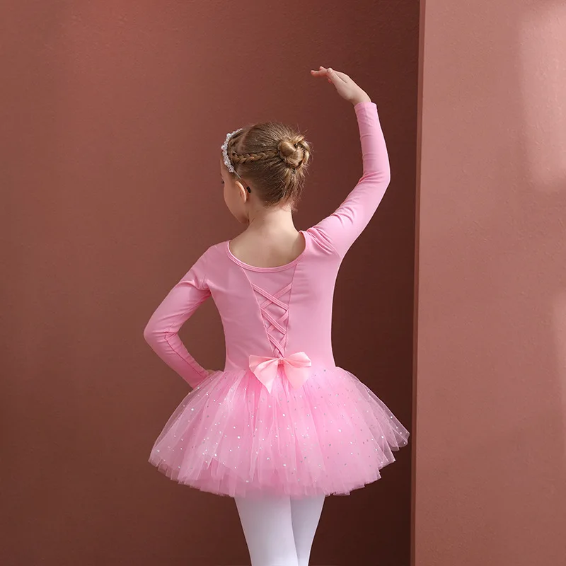 

Girls Ballet Dress Dance Tutu Dress Short/Long Sleeves Sparkle Glitter Skirt Tulle Bowknot Skate Gymnastics Leotard Dancewear