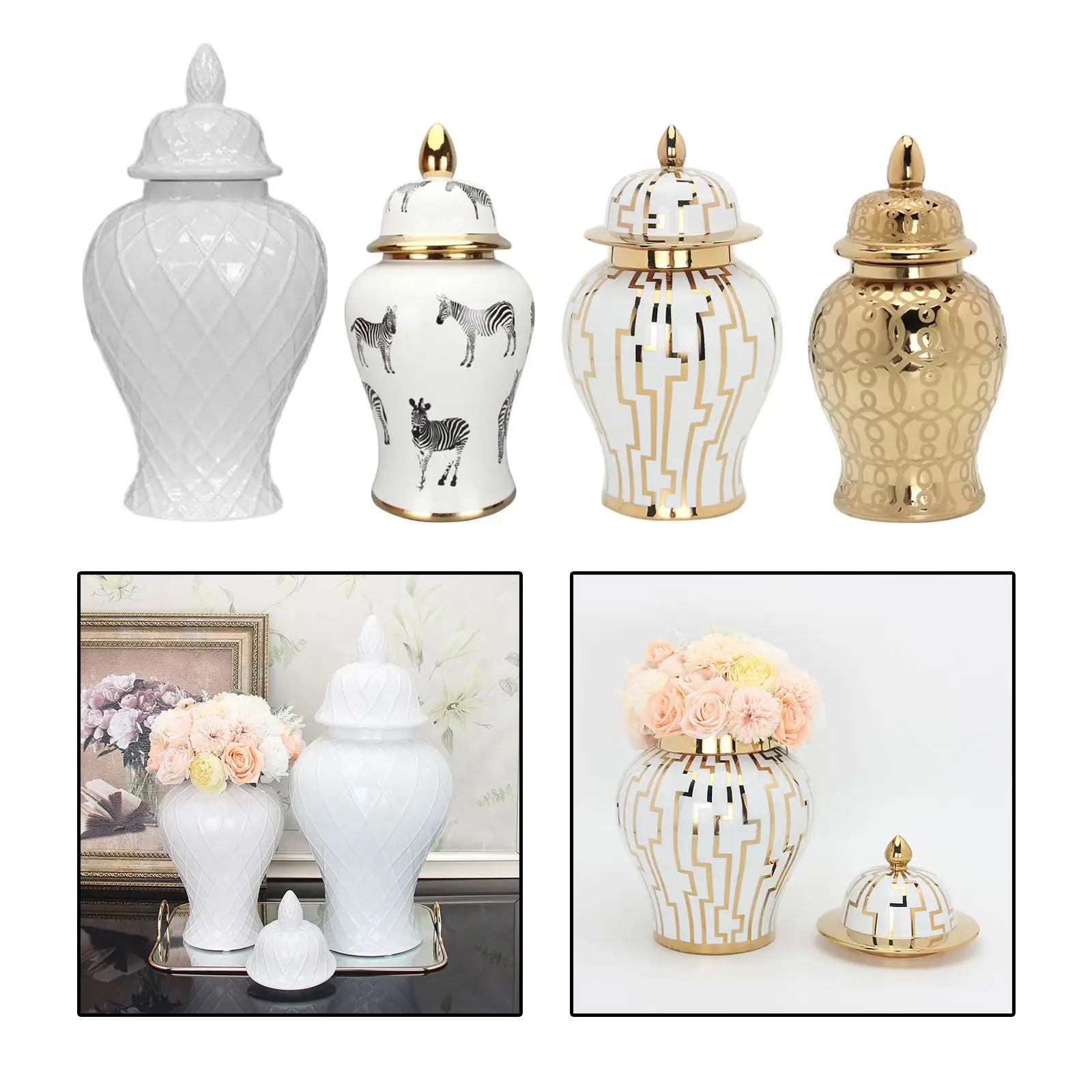 Vintage Style Ceramics Ginger Jar Candy Jar Storage Tank Gold White Art Decorative Jar Vase Home Living Room Decoration
Vintage Style Ceramics Ginger Jar Candy Jar Storage Tank Gold White Art Decorative Jar Vase Home Living Room Decoration