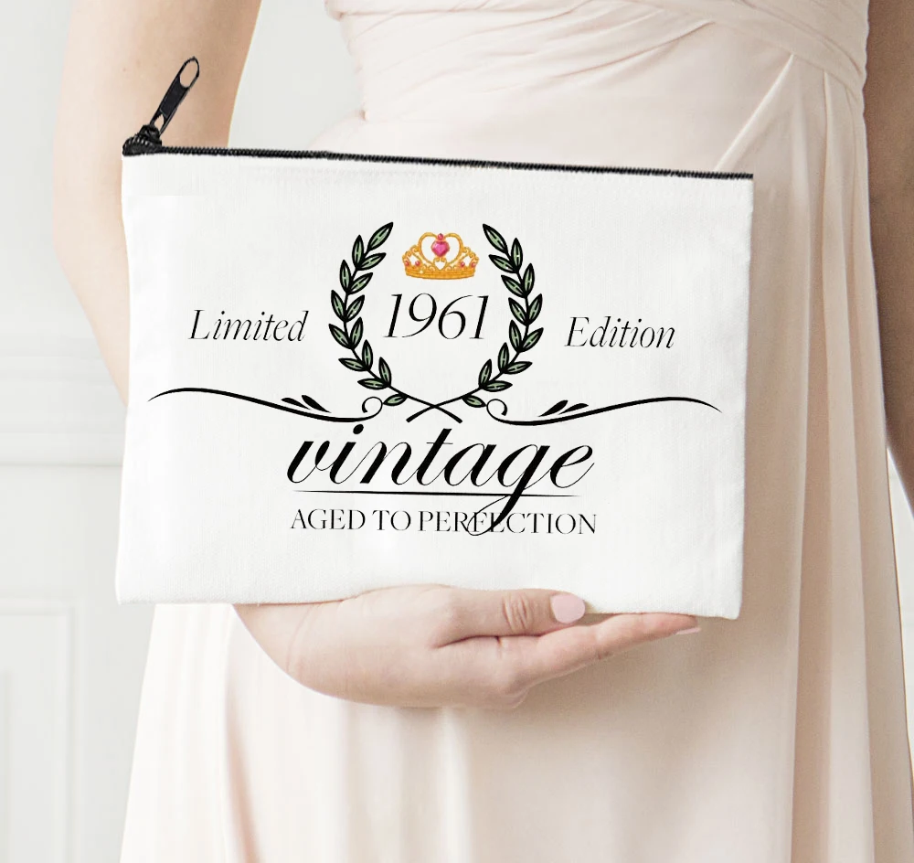 Funny Vintage 1961 Cosmetic Bag Makeup Travel Bag Fashion Summer Cosmetic Organizer Canvas Fashion Letter Zipper Pouch
Funny Vintage 1961 Cosmetic Bag Makeup Travel Bag Fashion Summer Cosmetic Organizer Canvas Fashion Letter Zipper Pouch