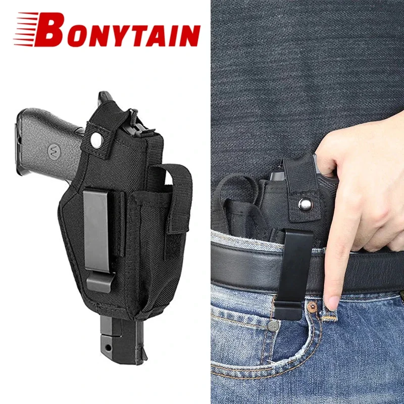 

Tactical Gun Holster with Bullet Clip Pouches Concealed Holsters Belt IWB OWB Airsoft Pistol Bag for All Size Handgun Glock 19