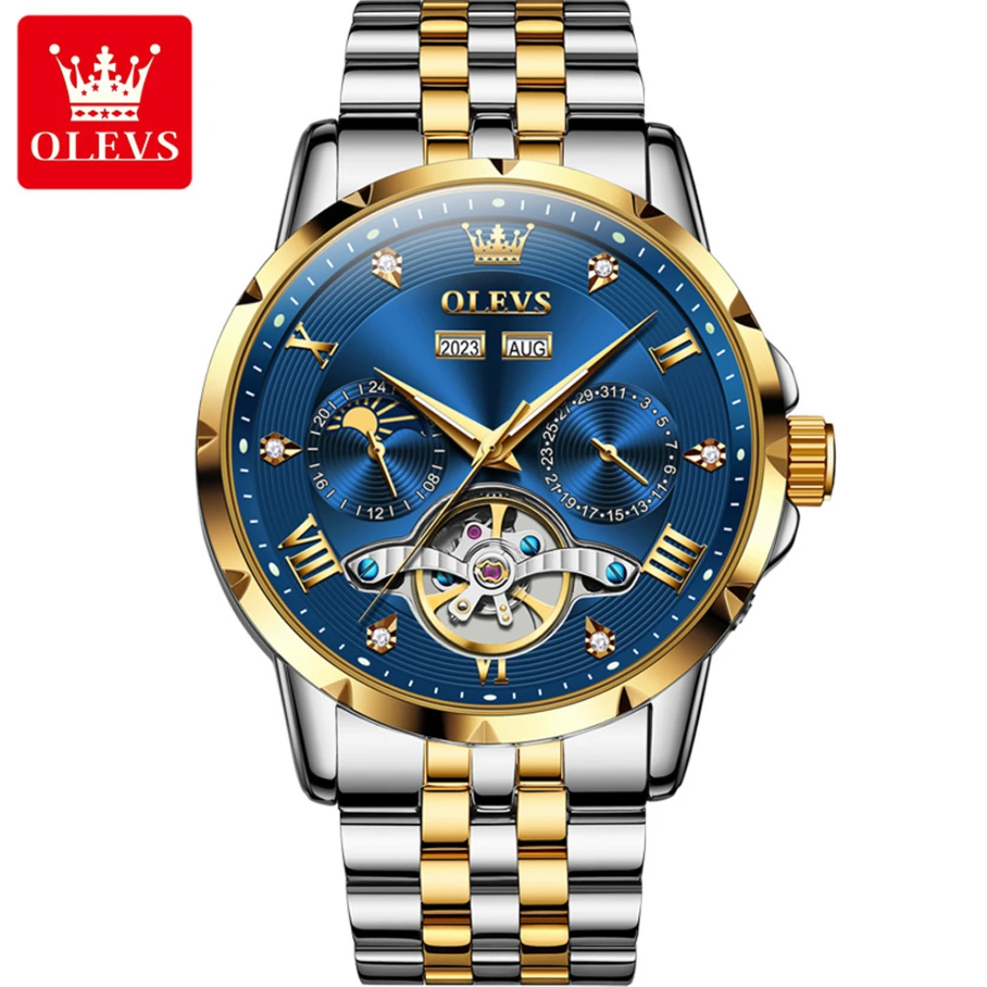 

OLEVS 6691 Mechanical Fashion Watch Gift Stainless Steel Watchband Round-dial Week Display Calendar Luminous Year display