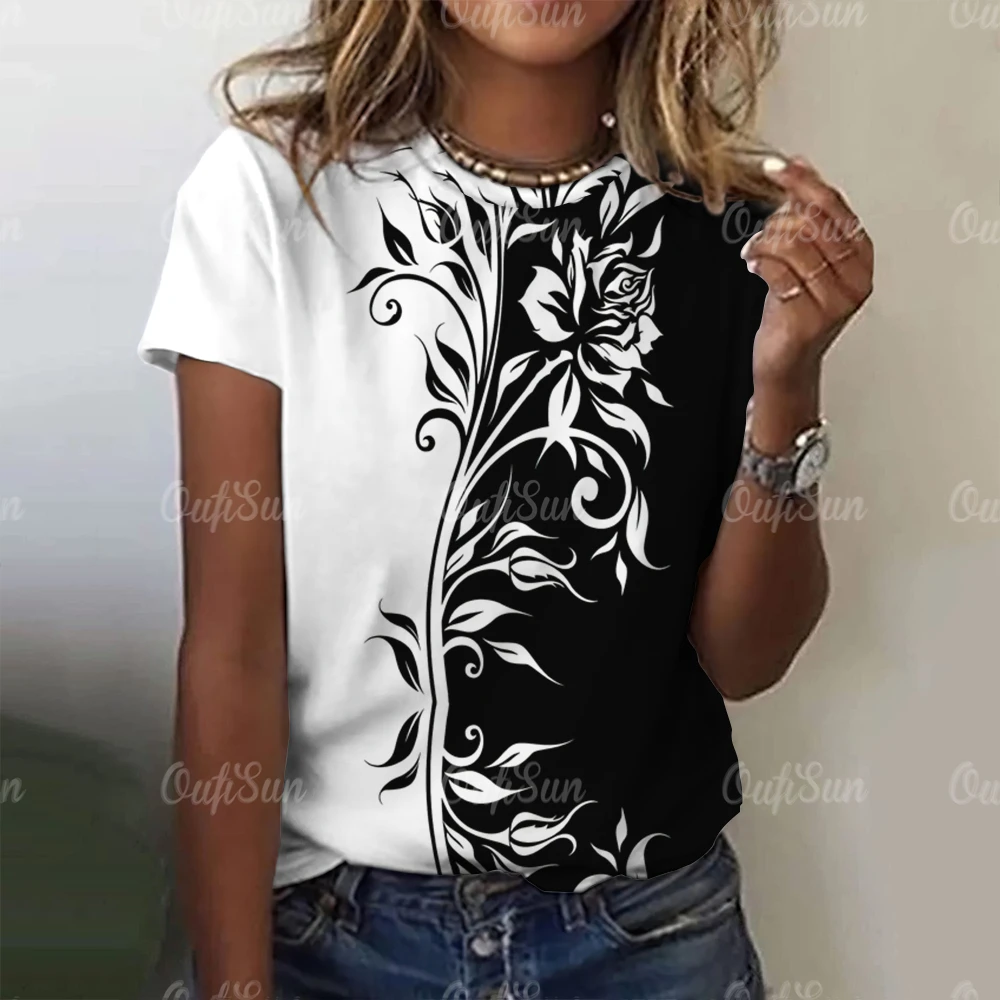 Women's T-Shirt Striped Floral Print Tee O-Neck Short Sleeve Tops Summer Fashion Harajuku Ladies Pullover Blusas De Mujer Verano
Women's T-Shirt Striped Floral Print Tee O-Neck Short Sleeve Tops Summer Fashion Harajuku Ladies Pullover Blusas De Mujer Verano